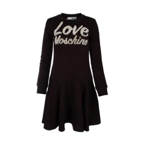 Casual Katoenen Jurk met Fluweel Logo Love Moschino , Black , Dames