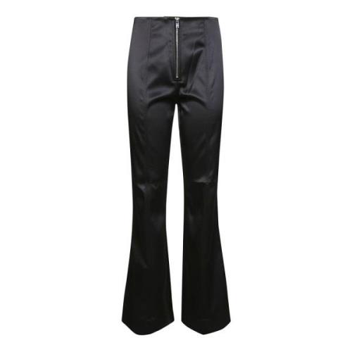 Satin Flare Broek Ganni , Black , Dames