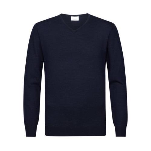 Navy V-Neck Pullover Sweater Profuomo , Blue , Heren