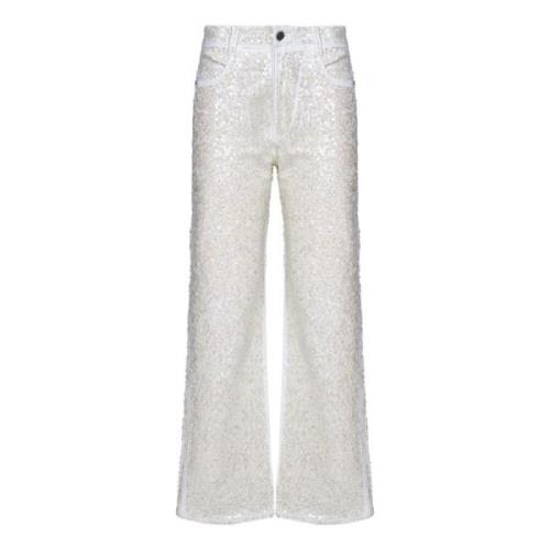 Witte Pailletten Geborduurde Straight-Leg Jeans P.a.r.o.s.h. , White ,...