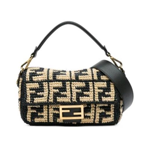 Pre-owned Raffia shoulder-bags Fendi Vintage , Black , Dames