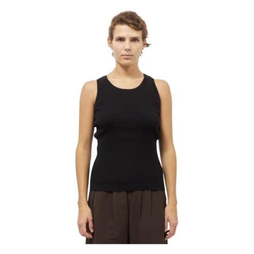 Zwart Geribbeld Mouwloos Katoenen Top Auralee , Black , Dames