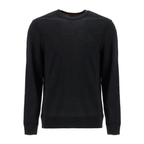 Wolmix Pullover met Geborduurd Logo Boss , Black , Heren