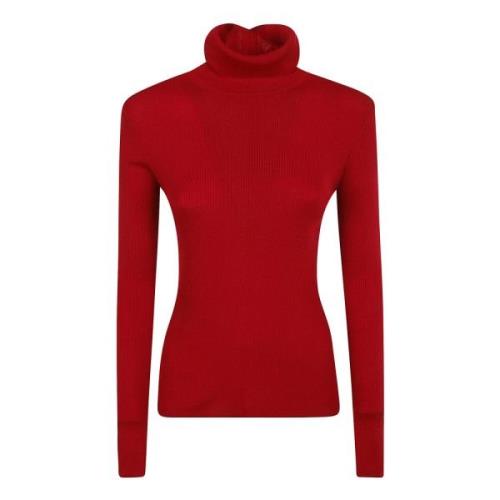 Rode Geribbelde Gebreide Coltrui Sweatshirt P.a.r.o.s.h. , Red , Dames