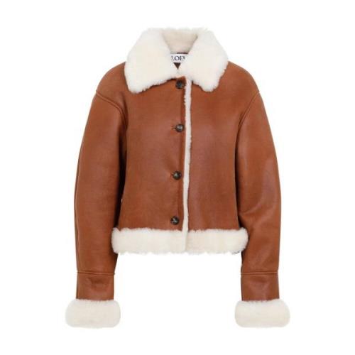 Witte Bruine Shearling Winterjas Loewe , Brown , Dames