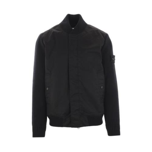 Zwarte wollen twill bomberjack Stone Island , Black , Heren