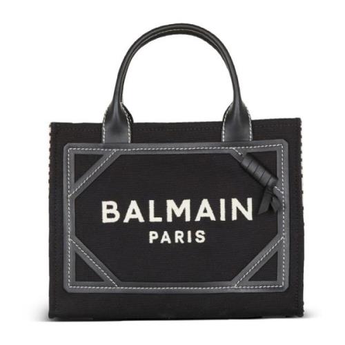 B-Army gemonogrammeerde canvas en gladleren tote tas Balmain , Black ,...