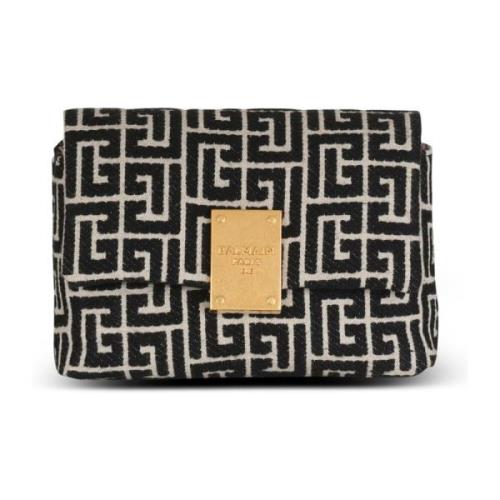 1945 Zachte mini tas met jacquard monogram Balmain , Black , Dames