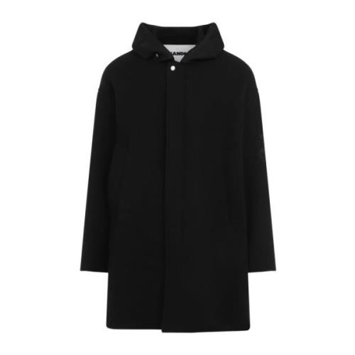 Zwarte wollen parka voor mannen Jil Sander , Black , Heren