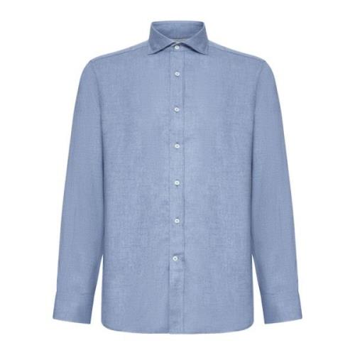 Heldere Blauwe Casual Overhemd Brunello Cucinelli , Blue , Heren