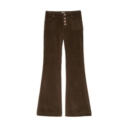 Khaki Velvet Flare Broek Ines De La Fressange Paris , Green , Dames