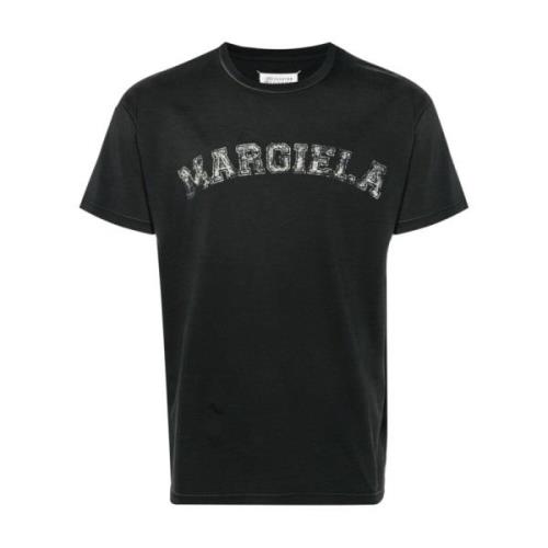 Zwart Logo Print Katoenen T-shirt Maison Margiela , Black , Heren