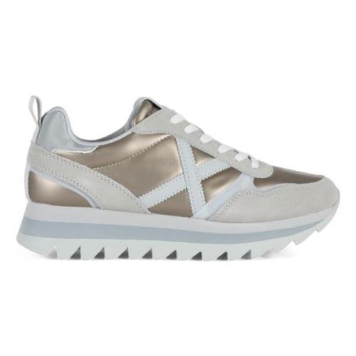 Ripple Leren en Stoffen Sneakers Munich , Beige , Dames