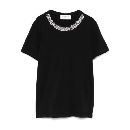 Zwart T-shirt met Kristallen Versiering Ermanno Scervino , Black , Dam...