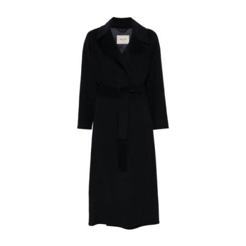 Midnight Blue Wool Blend Belted Coat Paltò , Blue , Dames