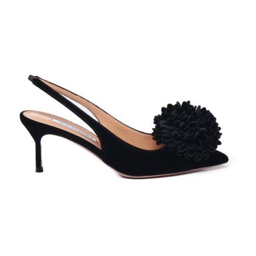 Zwarte Hak Pompon Instap Schoenen Aquazzura , Black , Dames