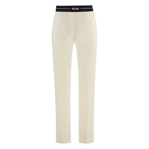 Elastische wollen broek met zakken Msgm , Beige , Dames