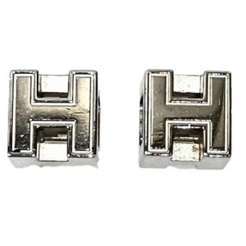 Pre-owned Fabric earrings Hermès Vintage , Gray , Dames