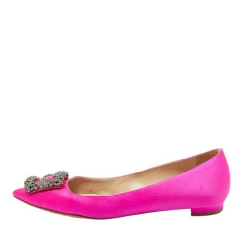 Pre-owned Satin flats Manolo Blahnik Pre-owned , Pink , Dames