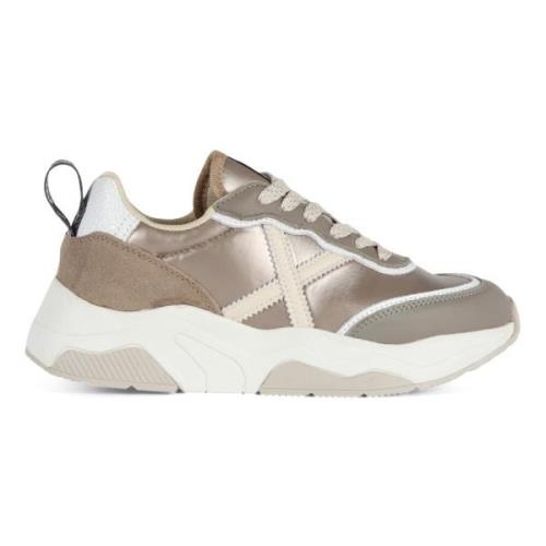 Sneakers van leer en stof met logo Munich , Brown , Dames