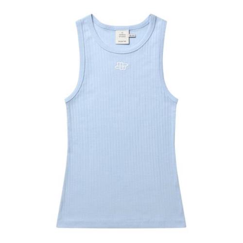 Mouwloze Top Lichtblauw Geborduurd Logo Munthe , Blue , Dames