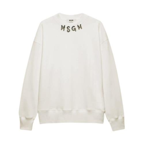 Geborsteld jersey logo sweatshirt in room Msgm , White , Heren