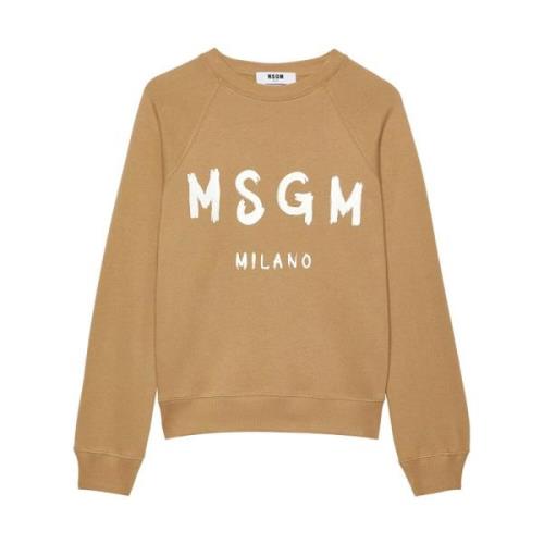 Beige Geborsteld Logo Jersey Sweater Msgm , Beige , Heren