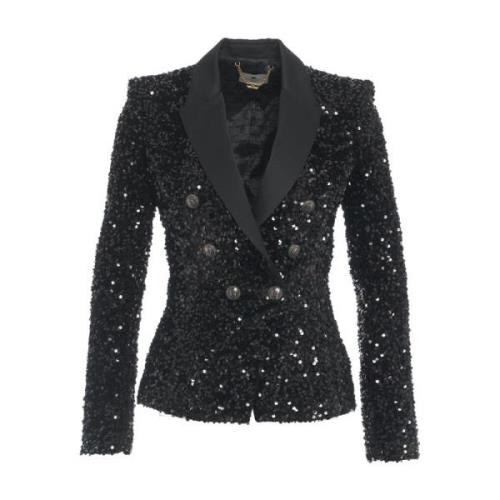 Zwarte Chenille Pailletten Blazer Aw24 Elisabetta Franchi , Black , Da...