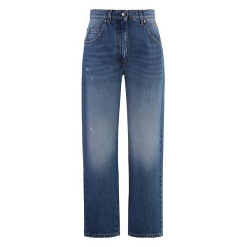 Stijlvolle Cropped Jeans met Metalen Details Msgm , Blue , Dames