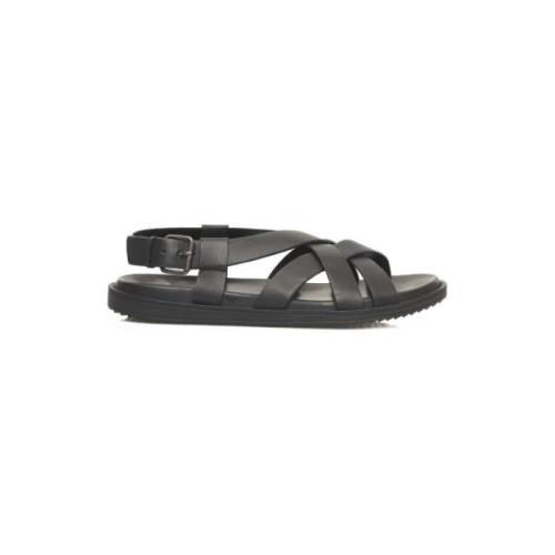 Platte Geweven Leren Sandalen Cerruti 1881 , Black , Heren