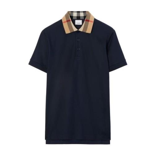 Blauw Polo Shirt met Geruite Kraag Burberry , Blue , Heren