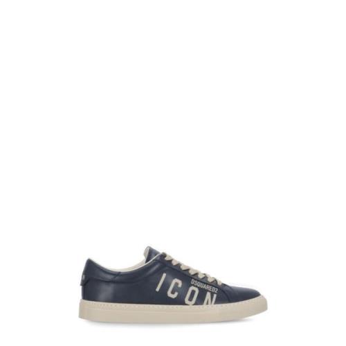 Navy Blauwe Leren Sneakers Mannen Dsquared2 , Blue , Heren