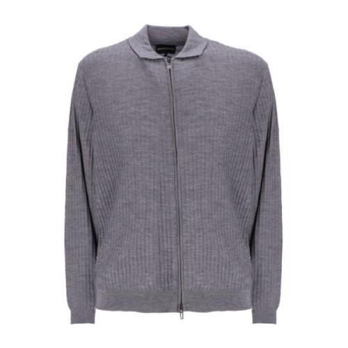 Grijze Wol Zip Cardigan Sweater Emporio Armani , Gray , Heren