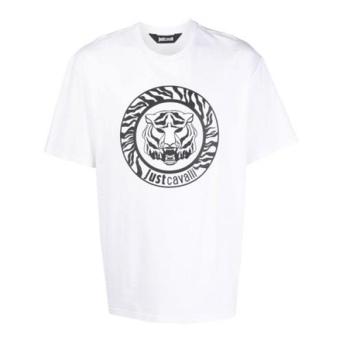 Witte Heren Logo T-shirt Just Cavalli , White , Heren