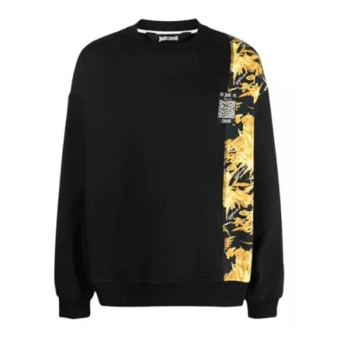 Zwarte bloemenkatoenen sweatshirt met logo Just Cavalli , Black , Here...