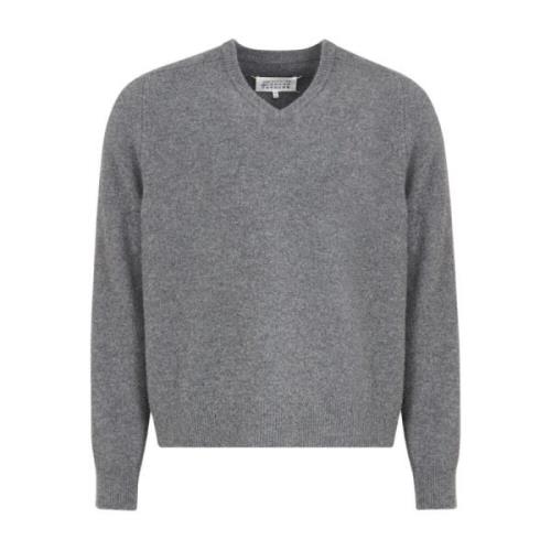 Grijze V-hals Gebreide Trui Maison Margiela , Gray , Heren