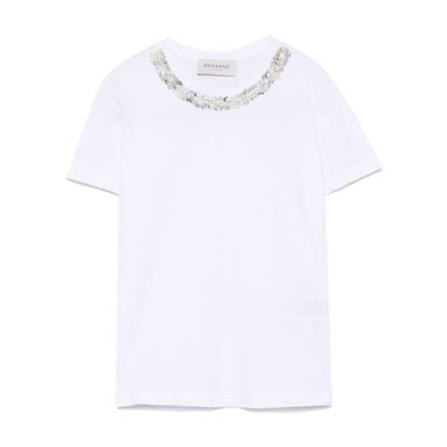 Kristalversierde Crew Neck T-shirt Ermanno Scervino , White , Dames