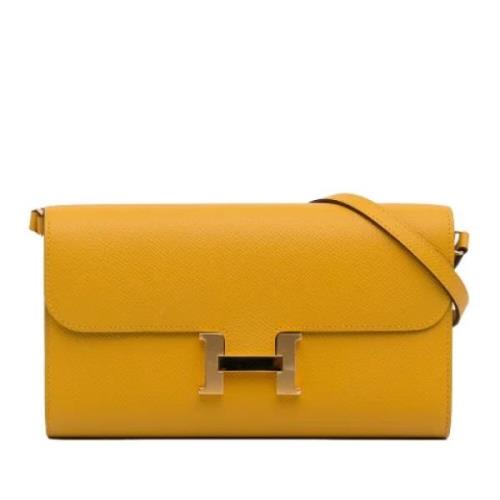 Pre-owned Leather shoulder-bags Hermès Vintage , Yellow , Dames