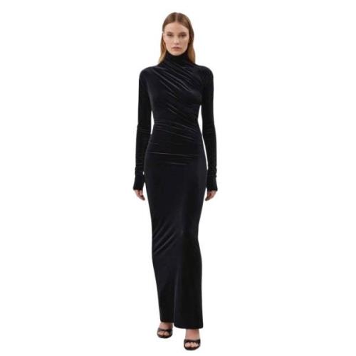 Jet Black Velvet Maxi Jurk Amazuin , Black , Dames