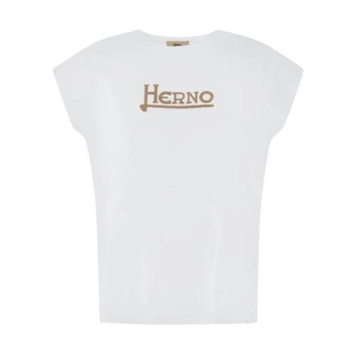 T-shirt met korte mouwen en versierd logo Herno , White , Dames