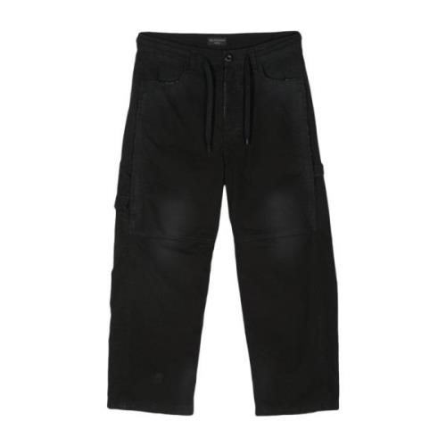 Zwarte Katoenen Ripstop Trekkoord Broek Balenciaga , Black , Heren