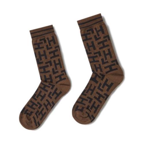 Heren Katoenen Monogram Logo Sokken Hinnominate , Brown , Heren