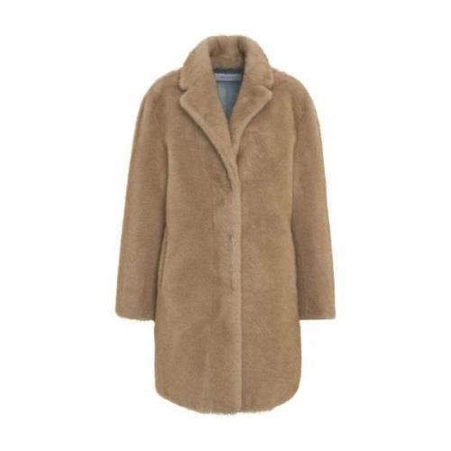 Faux Fur Coat met Notched Lapels Bully , Beige , Dames