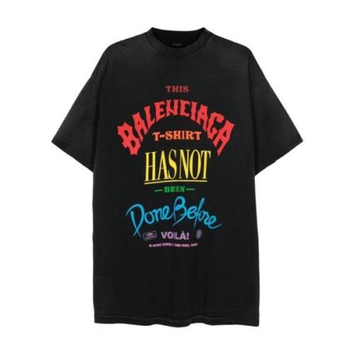 Versleten Slogan Print Oversized T-Shirt Balenciaga , Black , Dames