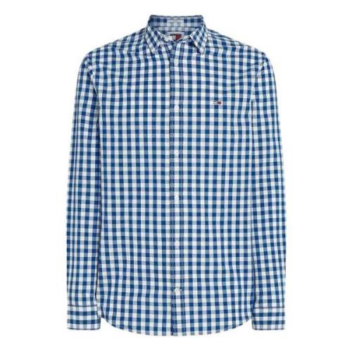 Geruite Poplin Overhemd Tommy Hilfiger , Blue , Heren