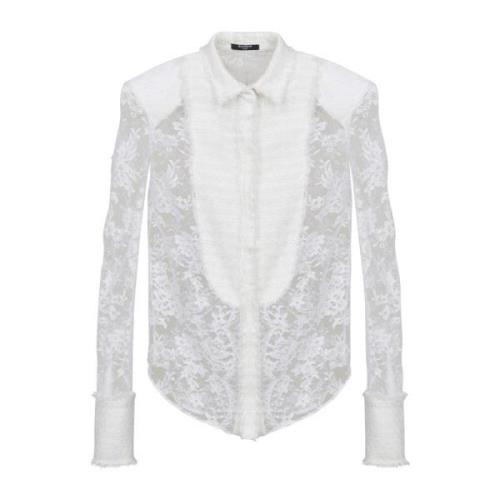 Katoenen en kanten top Balmain , White , Dames