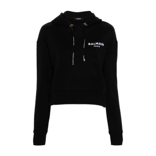 Zwarte Hoodie Trui Jersey Logo Balmain , Black , Dames