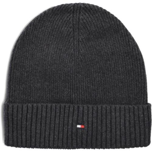 Grijze Pima Katoen Vlag Beanie Tommy Hilfiger , Gray , Heren