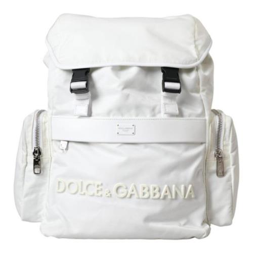 Witte Nylon-Gummi-Logo Rugzak Tas Dolce & Gabbana , White , Unisex