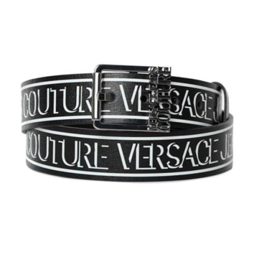 Zwarte leren riem met logobelettering Versace Jeans Couture , Black , ...